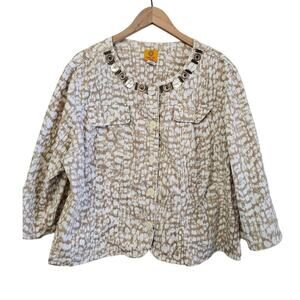 Ruby Rd Gold Beaded Blazer Jacket Womens Sz 20W 3/4 Sleeve Neutral Career Office